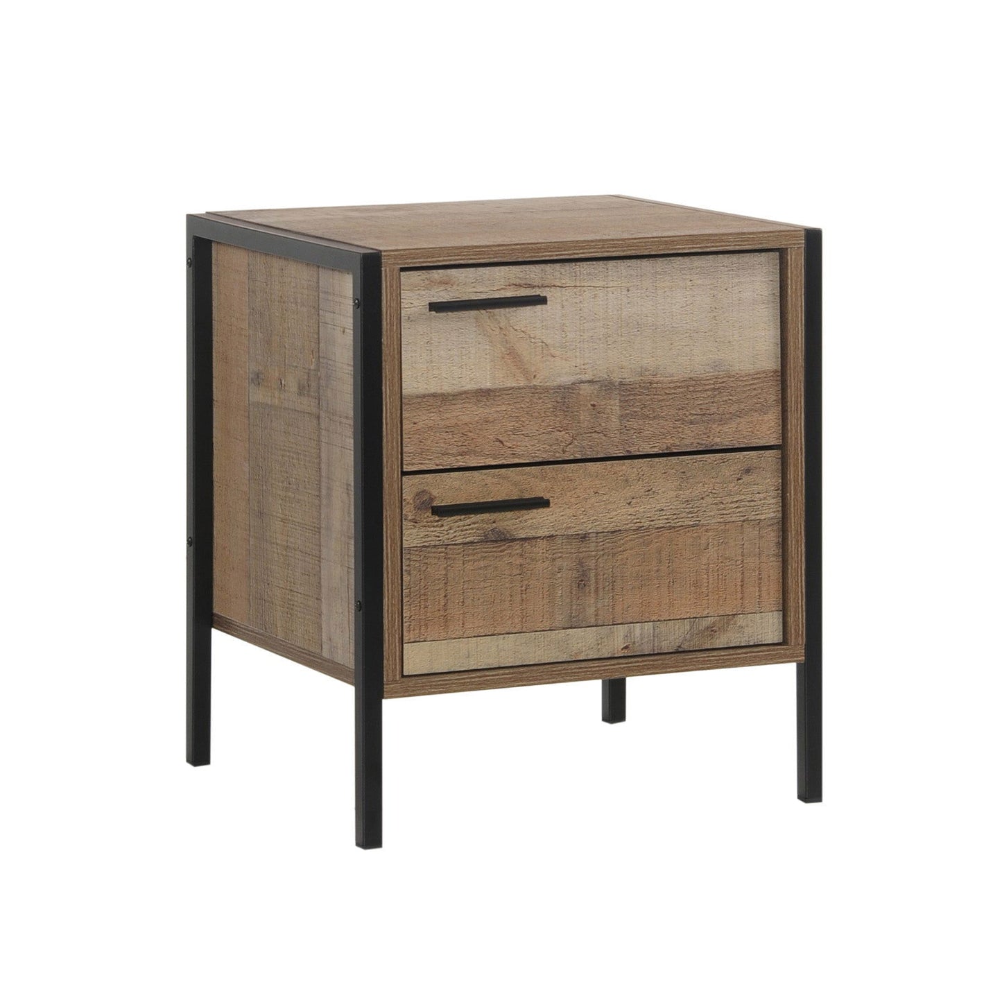 4 Pieces Bedroom Suite with Particle Board Contraction and Metal Legs Queen Size Oak Colour Bed, Bedside Table & Tallboy - Cosy Abode