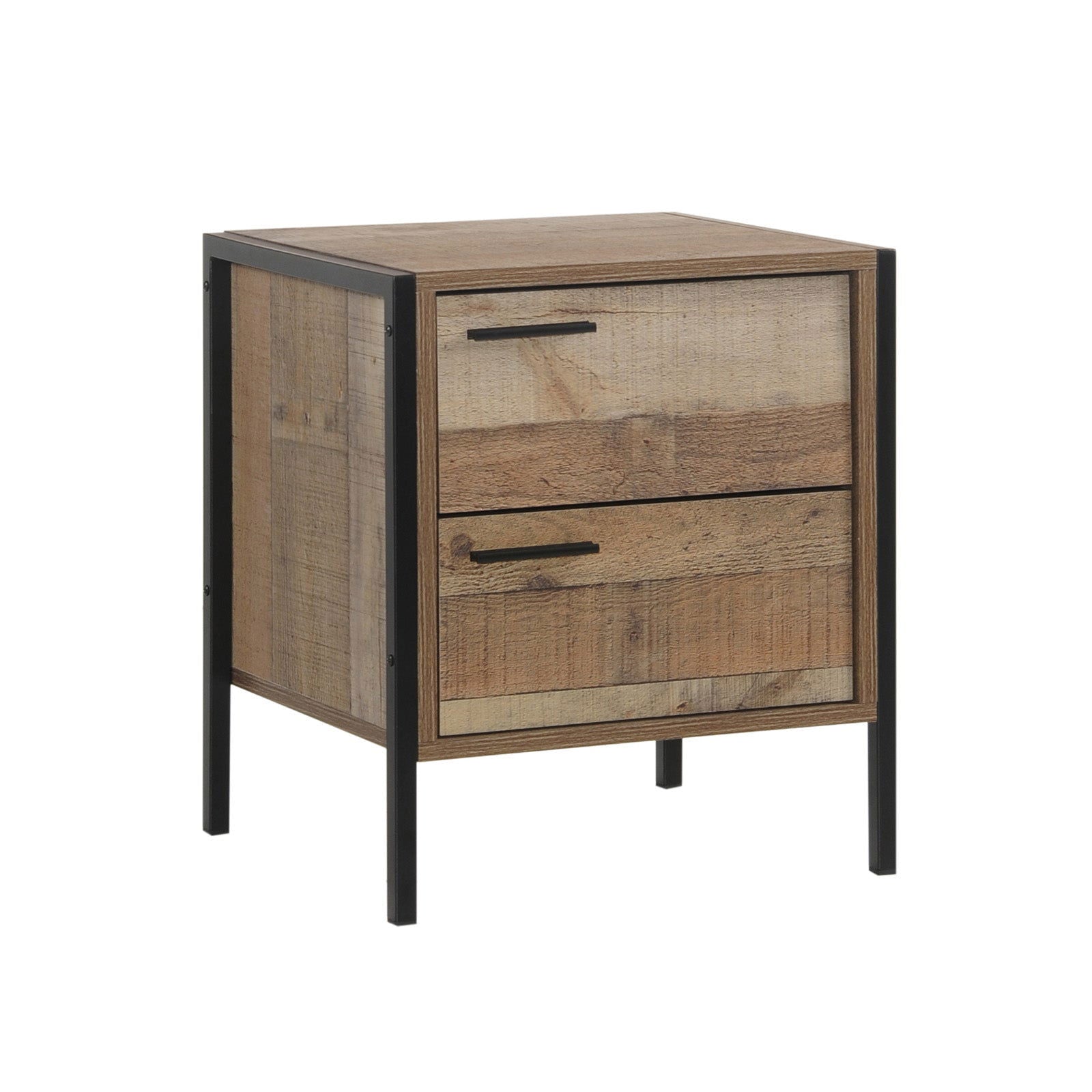 4 Pieces Bedroom Suite with Particle Board Contraction and Metal Legs Queen Size Oak Colour Bed, Bedside Table & Tallboy - Cosy Abode