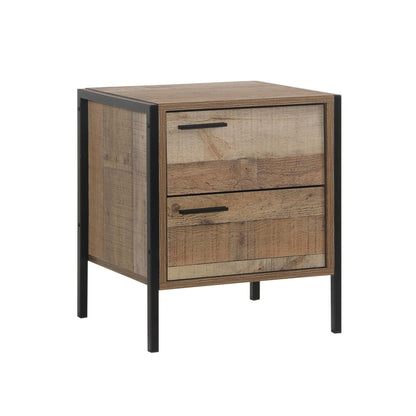 4 Pieces Bedroom Suite with Particle Board Contraction and Metal Legs Queen Size Oak Colour Bed, Bedside Table & Tallboy - Cosy Abode