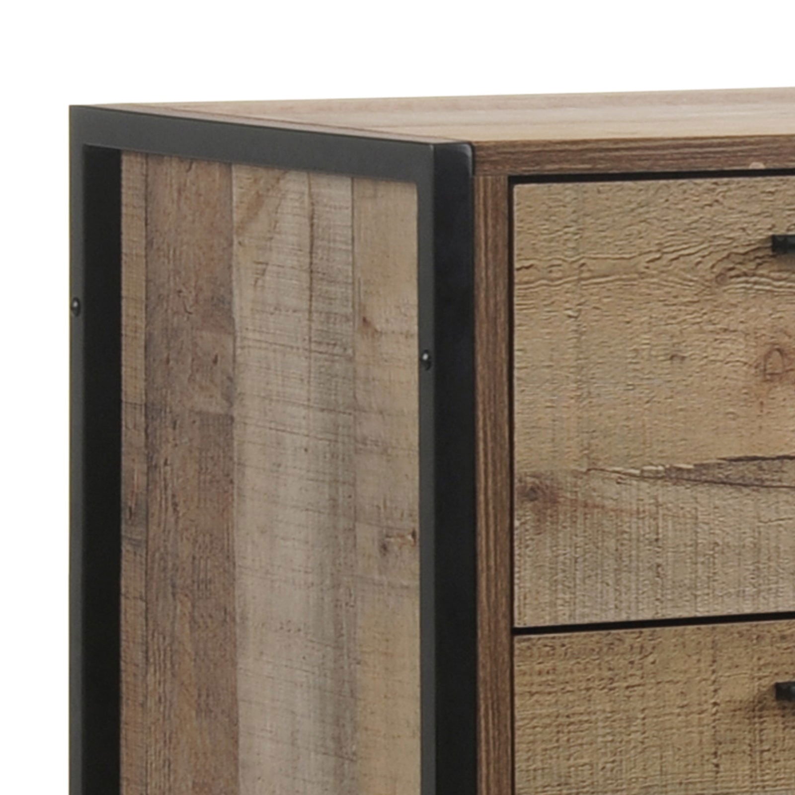 4 Pieces Bedroom Suite with Particle Board Contraction and Metal Legs Queen Size Oak Colour Bed, Bedside Table & Tallboy - Cosy Abode