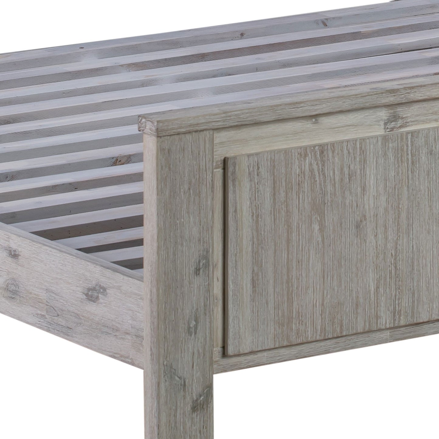 4 Pieces Bedroom Suite with Solid Acacia Wood Veneered Construction in King Size White Ash Colour Bed, Bedside Table & Tallboy - Cosy Abode