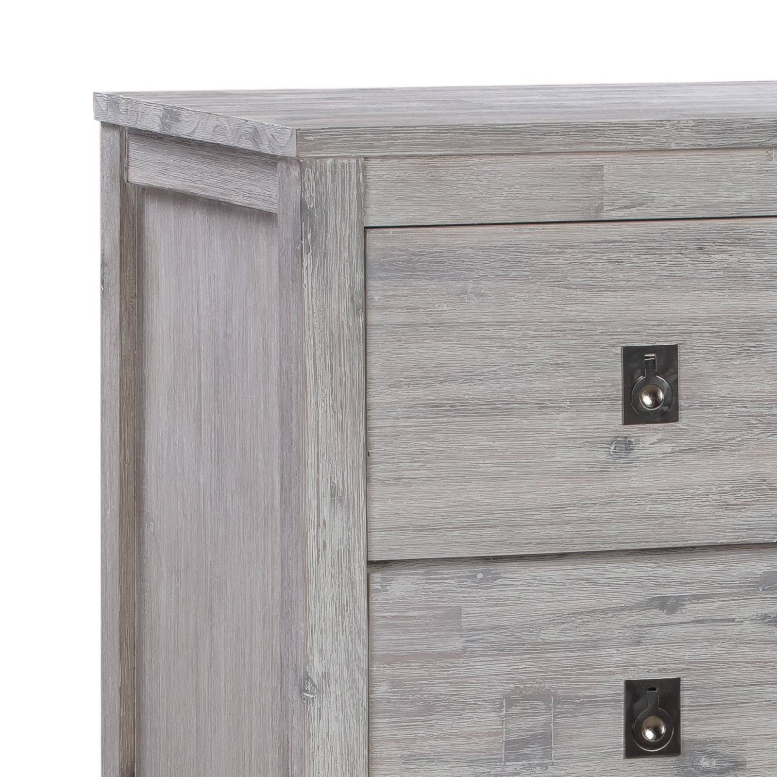 4 Pieces Bedroom Suite with Solid Acacia Wood Veneered Construction in King Size White Ash Colour Bed, Bedside Table & Tallboy - Cosy Abode