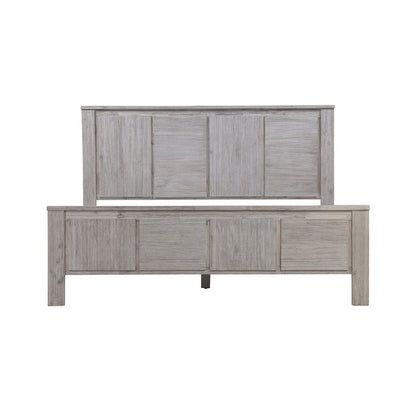 4 Pieces Bedroom Suite with Solid Acacia Wood Veneered Construction in Queen Size White Ash Colour Bed, Bedside Table & Dresser - Cosy Abode