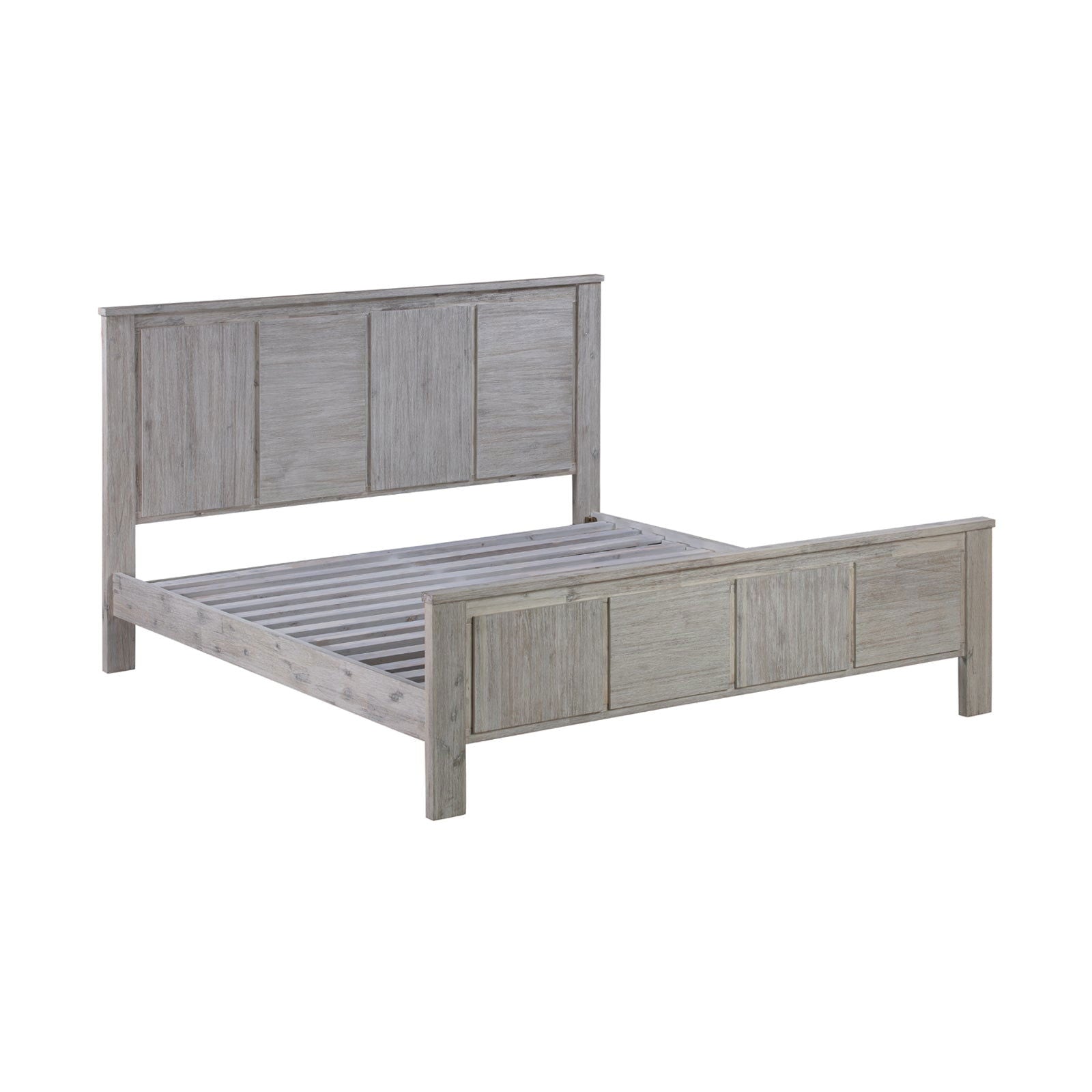 4 Pieces Bedroom Suite with Solid Acacia Wood Veneered Construction in Queen Size White Ash Colour Bed, Bedside Table & Dresser - Cosy Abode