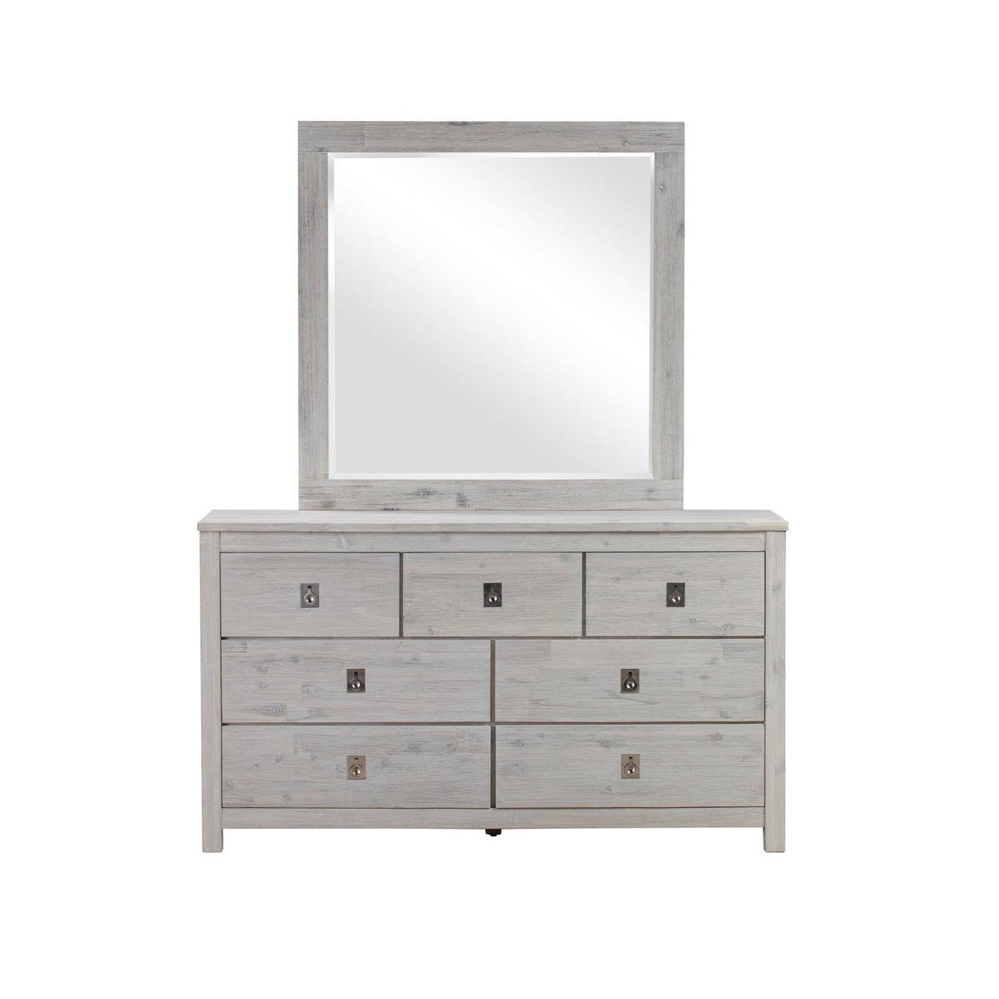 4 Pieces Bedroom Suite with Solid Acacia Wood Veneered Construction in Queen Size White Ash Colour Bed, Bedside Table & Dresser - Cosy Abode