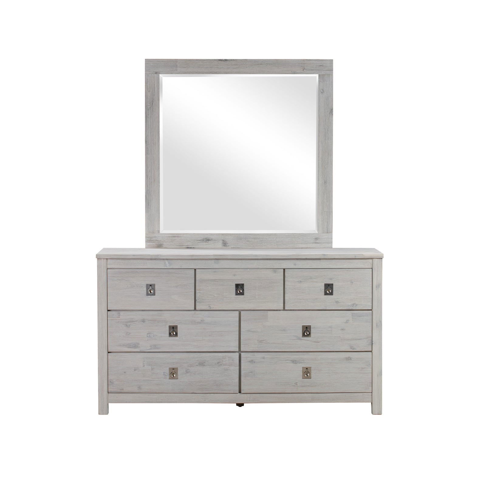 4 Pieces Bedroom Suite with Solid Acacia Wood Veneered Construction in Queen Size White Ash Colour Bed, Bedside Table & Dresser - Cosy Abode