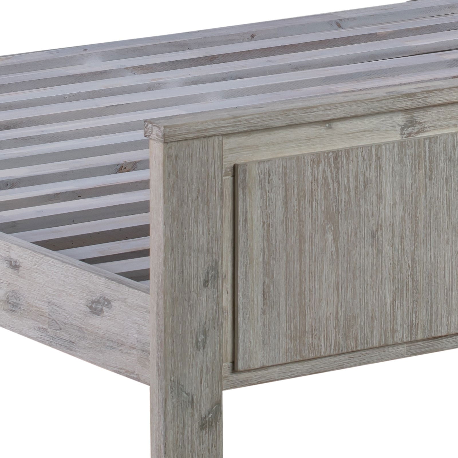 4 Pieces Bedroom Suite with Solid Acacia Wood Veneered Construction in Queen Size White Ash Colour Bed, Bedside Table & Tallboy - Cosy Abode