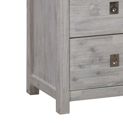4 Pieces Bedroom Suite with Solid Acacia Wood Veneered Construction in Queen Size White Ash Colour Bed, Bedside Table & Tallboy - Cosy Abode