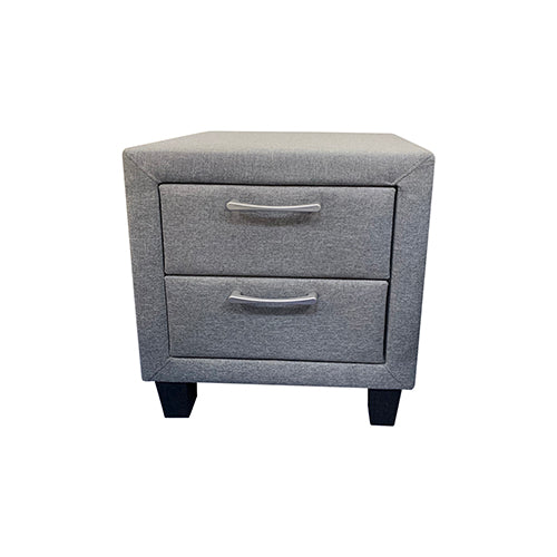 4 Pieces Storage Bedroom Suite Upholstery Fabric in Light Grey with Base Drawers Queen Size Oak Colour Bed, Bedside Table & Tallboy - Cosy Abode