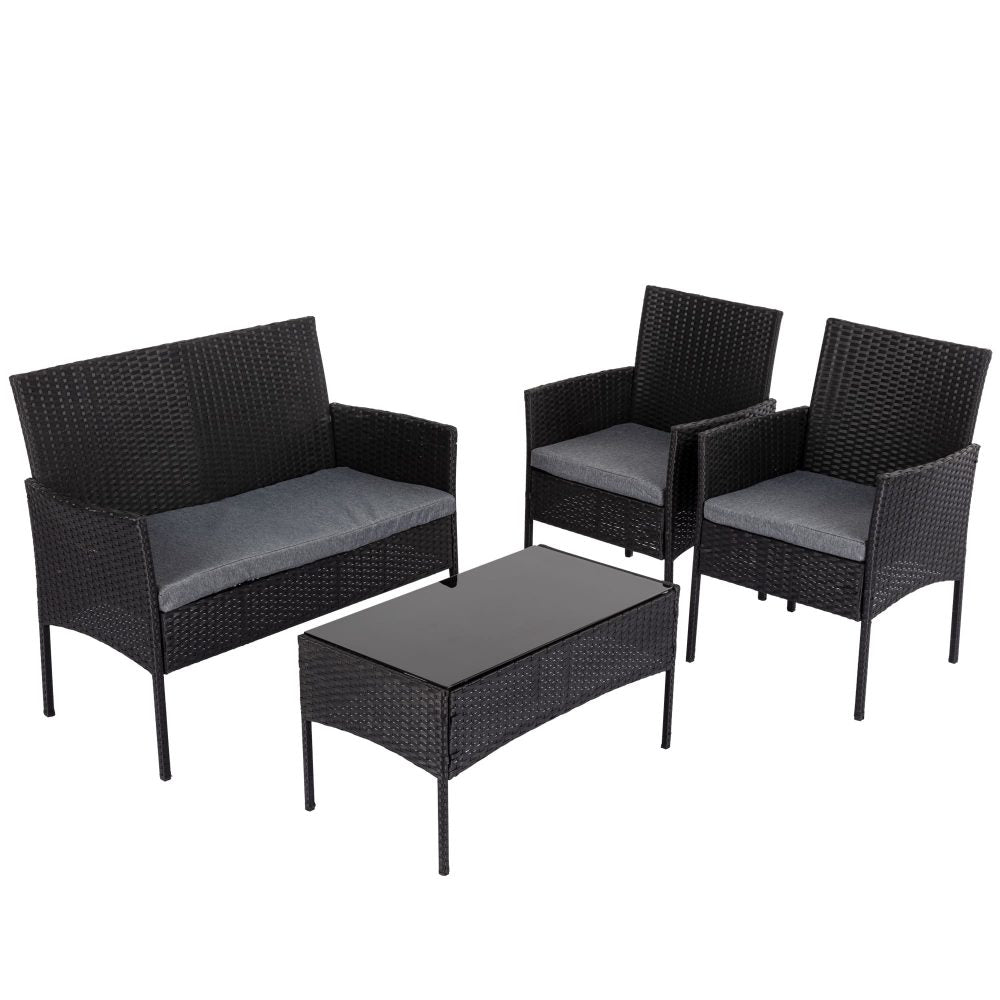 4 Seater Wicker Outdoor Lounge Set - Black - Cosy Abode