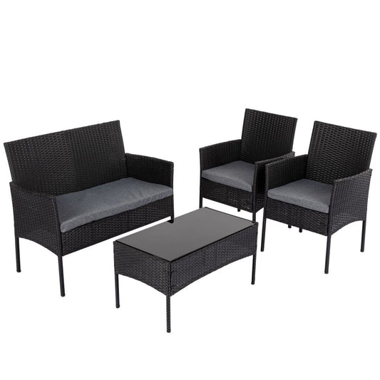 4 Seater Wicker Outdoor Lounge Set - Black - Cosy Abode