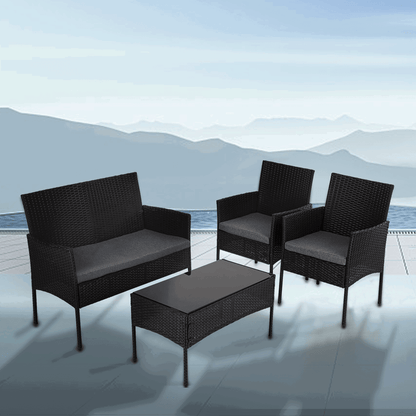 4 Seater Wicker Outdoor Lounge Set - Black - Cosy Abode