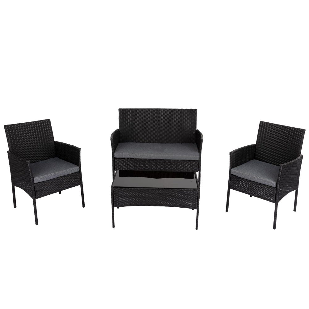 4 Seater Wicker Outdoor Lounge Set - Black - Cosy Abode