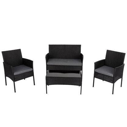 4 Seater Wicker Outdoor Lounge Set - Black - Cosy Abode
