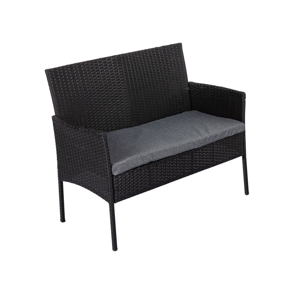 4 Seater Wicker Outdoor Lounge Set - Black - Cosy Abode
