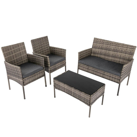 4 Seater Wicker Outdoor Lounge Set - Mixed Grey - Cosy Abode