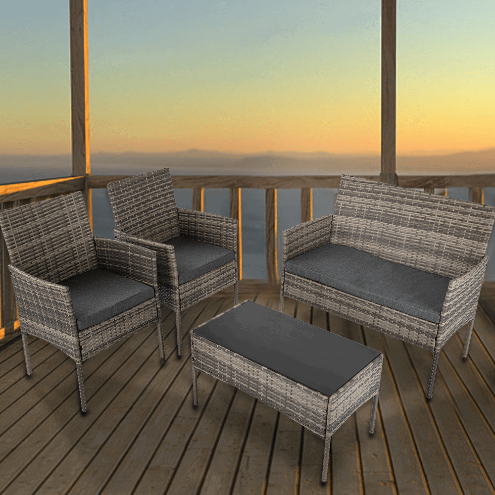 4 Seater Wicker Outdoor Lounge Set - Mixed Grey - Cosy Abode