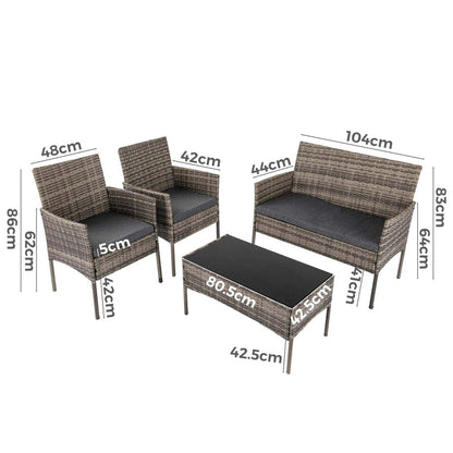 4 Seater Wicker Outdoor Lounge Set - Mixed Grey - Cosy Abode