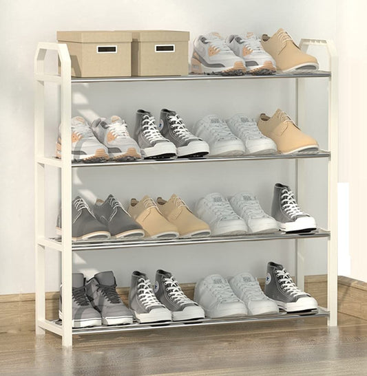 4 tier Shoe Rack Storage Organiser (White) - Cosy Abode