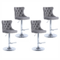4x Height Adjustable Swivel Bar Stool Velvet Stud Barstool with Footrest and Chromed Base- Gray - Cosy Abode