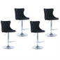 4x Height Adjustable Swivel Bar Stool Velvet Studs Barstool with Footrest and Chromed Base- Black - Cosy Abode