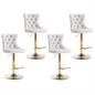 4x Height Adjustable Swivel Bar Stool Velvet Studs Barstool with Footrest and Golden Base- Beige - Cosy Abode
