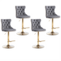 4x Height Adjustable Swivel Bar Stool Velvet Studs Barstool with Footrest and Golden Base- Grey - Cosy Abode