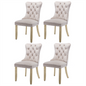 4x Velvet Dining Chairs Upholstered Tufted Kithcen Chair with Solid Wood Legs Stud Trim and Ring-Beige - Cosy Abode