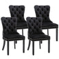 4x Velvet Dining Chairs Upholstered Tufted Kithcen Chair with Solid Wood Legs Stud Trim and Ring-Black - Cosy Abode