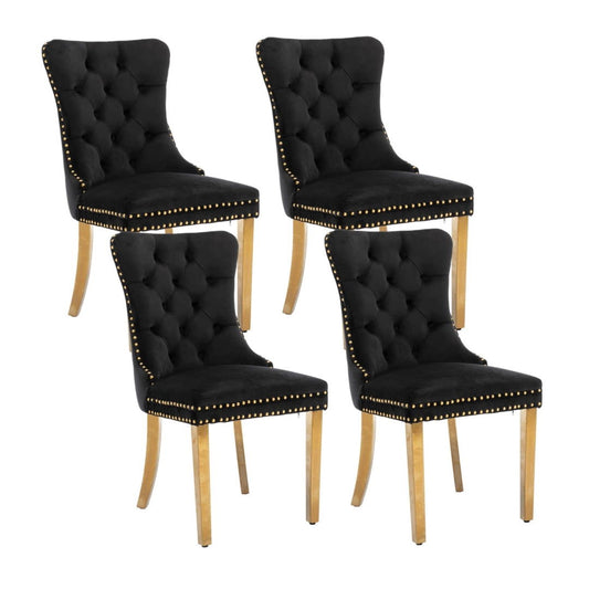 4x Velvet Dining Chairs with Golden Metal Legs-Black - Cosy Abode