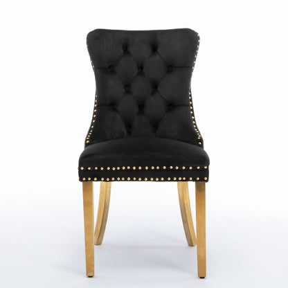 4x Velvet Dining Chairs with Golden Metal Legs-Black - Cosy Abode