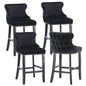 4x Velvet Upholstered Button Tufted Bar Stools with Wood Legs and Studs-Black - Cosy Abode