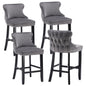 4x Velvet Upholstered Button Tufted Bar Stools with Wood Legs and Studs-Grey - Cosy Abode