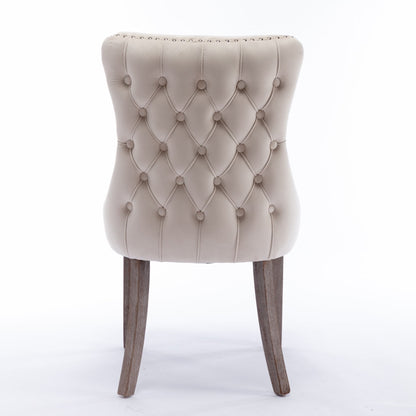 4x Velvet Upholstered Dining Chairs Tufted Wingback Side Chair with Studs Trim Solid Wood Legs for Kitchen - Cosy Abode