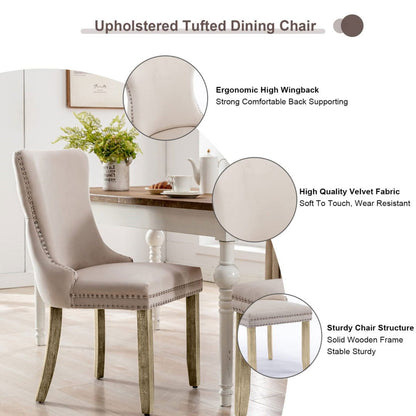 4x Velvet Upholstered Dining Chairs Tufted Wingback Side Chair with Studs Trim Solid Wood Legs for Kitchen - Cosy Abode