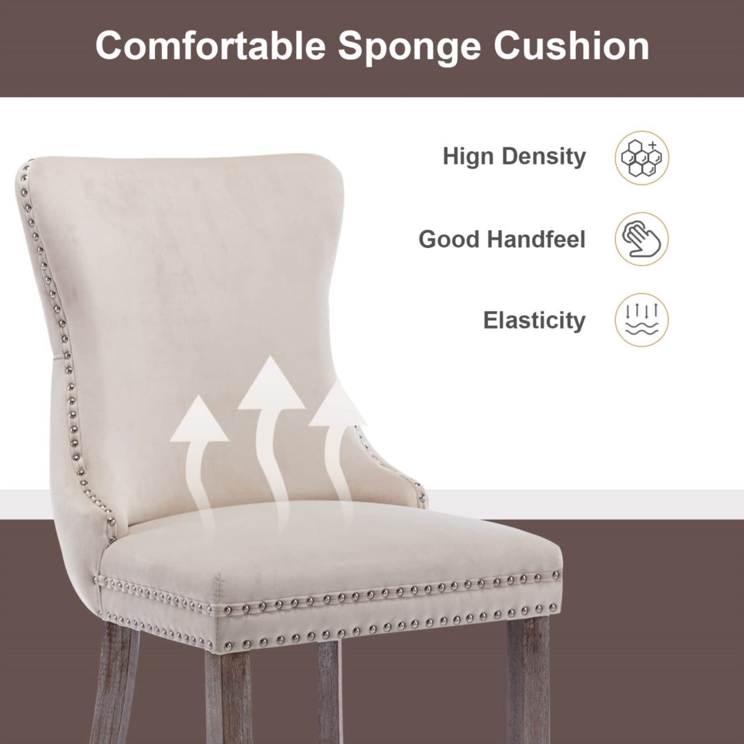 4x Velvet Upholstered Dining Chairs Tufted Wingback Side Chair with Studs Trim Solid Wood Legs for Kitchen - Cosy Abode