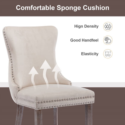4x Velvet Upholstered Dining Chairs Tufted Wingback Side Chair with Studs Trim Solid Wood Legs for Kitchen - Cosy Abode