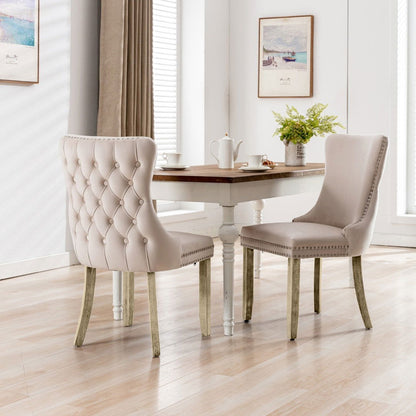 4x Velvet Upholstered Dining Chairs Tufted Wingback Side Chair with Studs Trim Solid Wood Legs for Kitchen - Cosy Abode