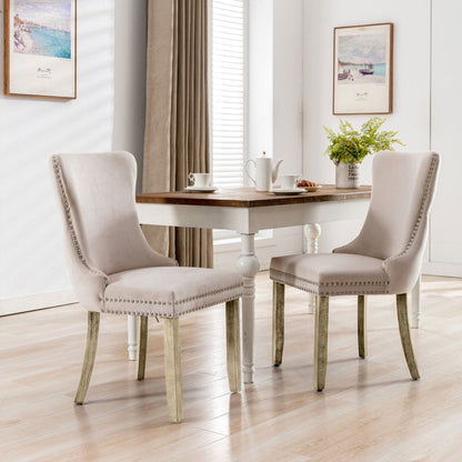 4x Velvet Upholstered Dining Chairs Tufted Wingback Side Chair with Studs Trim Solid Wood Legs for Kitchen - Cosy Abode