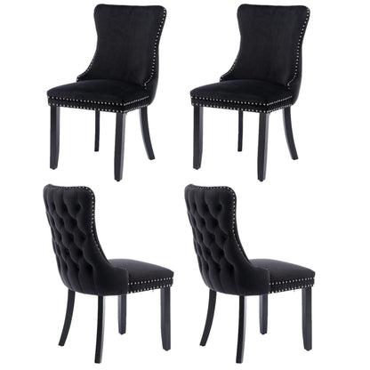 4x Velvet Upholstered Dining Chairs Tufted Wingback Side Chair with Studs Trim Solid Wood Legs for Kitchen - Cosy Abode