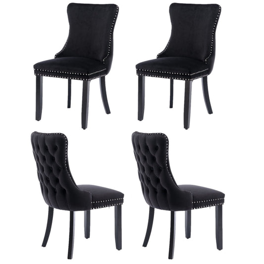 4x Velvet Upholstered Dining Chairs Tufted Wingback Side Chair with Studs Trim Solid Wood Legs for Kitchen - Cosy Abode