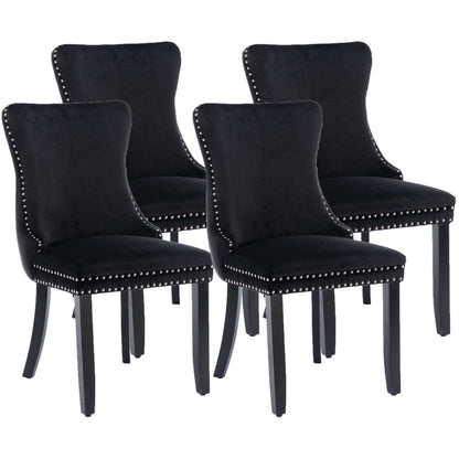 4x Velvet Upholstered Dining Chairs Tufted Wingback Side Chair with Studs Trim Solid Wood Legs for Kitchen - Cosy Abode
