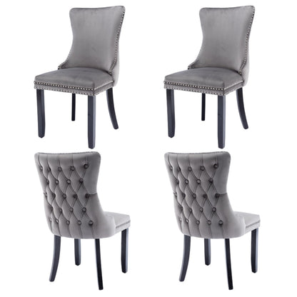 4x Velvet Upholstered Dining Chairs Tufted Wingback Side Chair with Studs Trim Solid Wood Legs for Kitchen - Cosy Abode