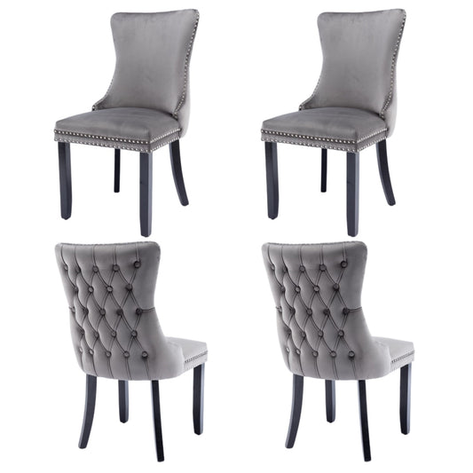 4x Velvet Upholstered Dining Chairs Tufted Wingback Side Chair with Studs Trim Solid Wood Legs for Kitchen - Cosy Abode
