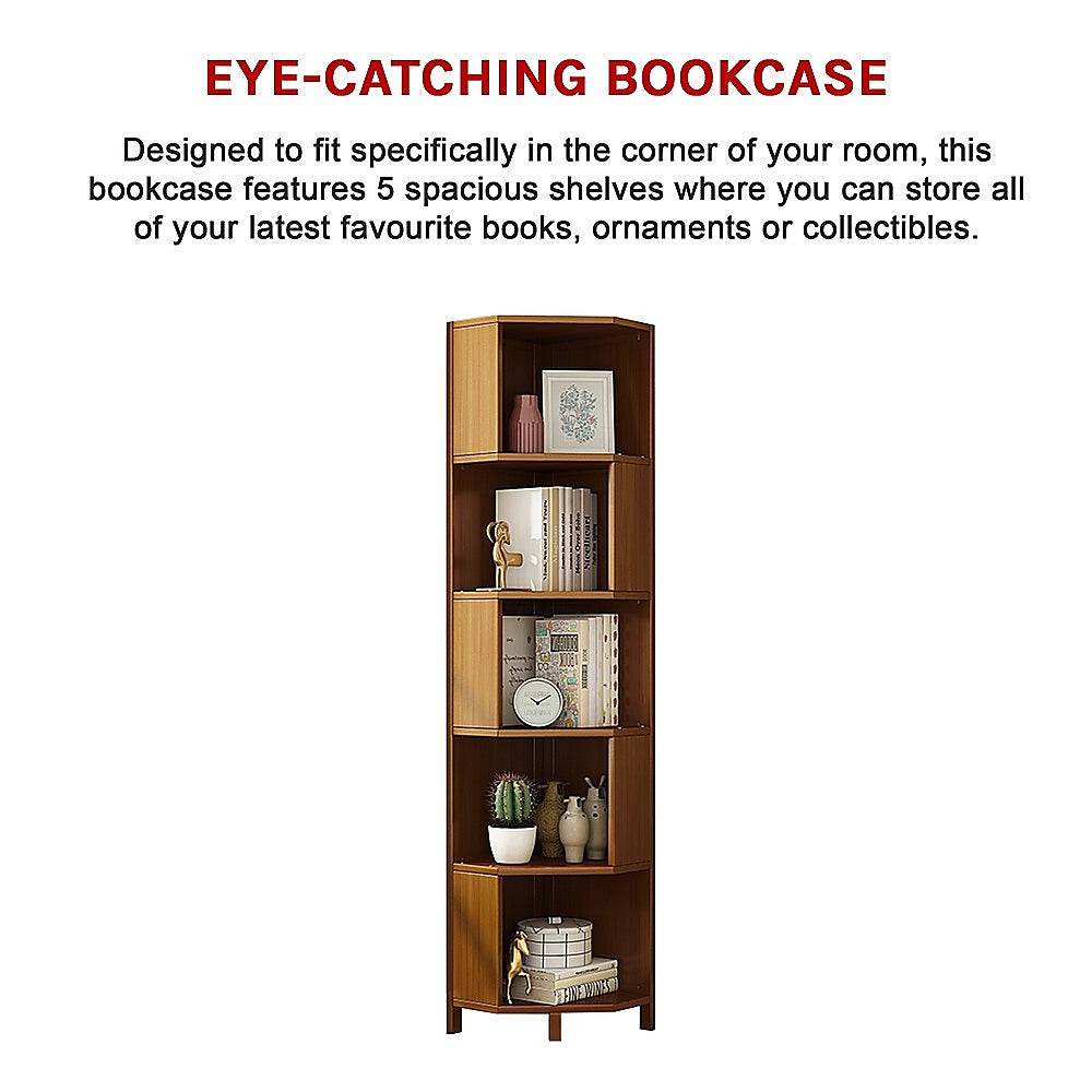5-Shelf Corner Bookcase Industrial Bookshelf Display Storage Stand - Cosy Abode