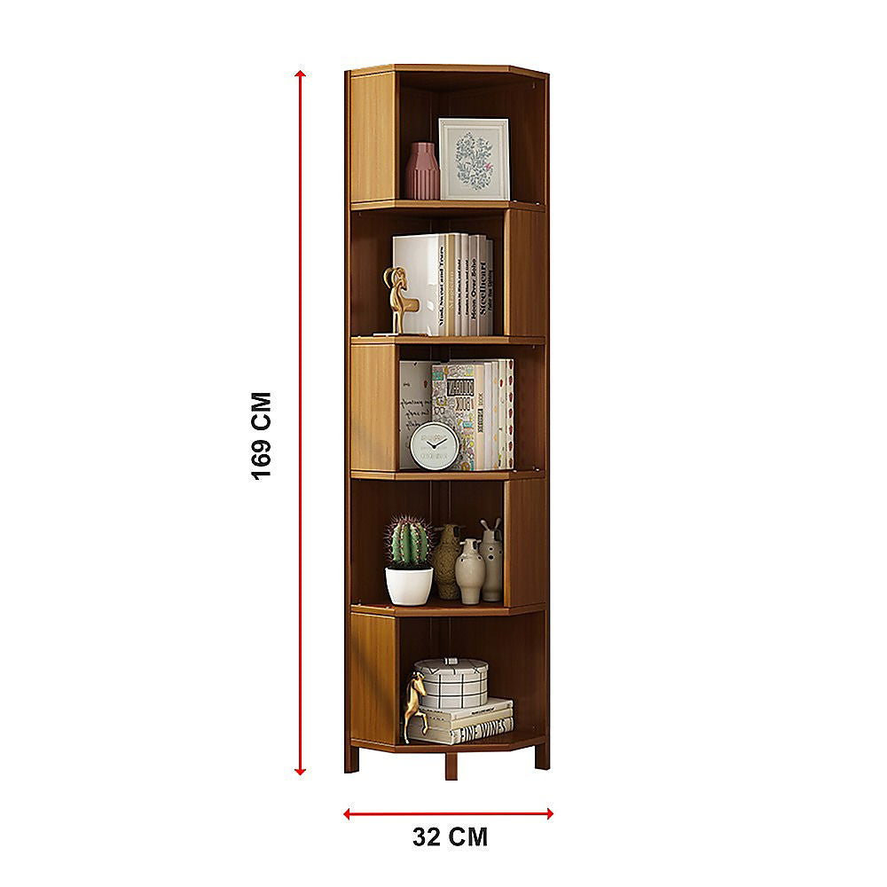 5-Shelf Corner Bookcase Industrial Bookshelf Display Storage Stand - Cosy Abode