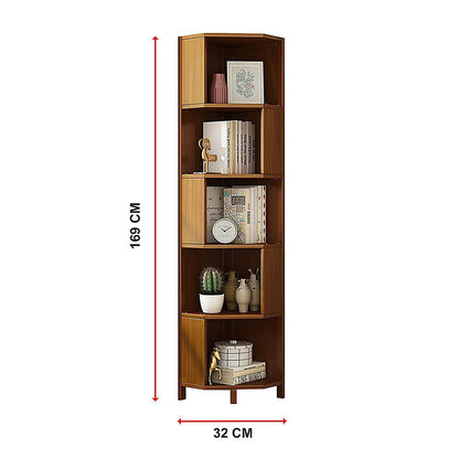 5-Shelf Corner Bookcase Industrial Bookshelf Display Storage Stand - Cosy Abode
