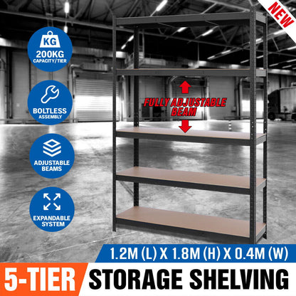 5-Tier Garage Shelving Warehouse Rack 1.8M x 1.2M Racking Storage shelves 1000Kg - Cosy Abode