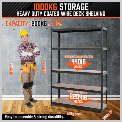 5-Tier Garage Shelving Warehouse Rack 1.8M x 1.2M Racking Storage shelves 1000Kg - Cosy Abode