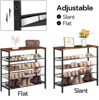 5-Tier Shoe Rack, Industrial Shoe Organizer Storage Bench - Cosy Abode
